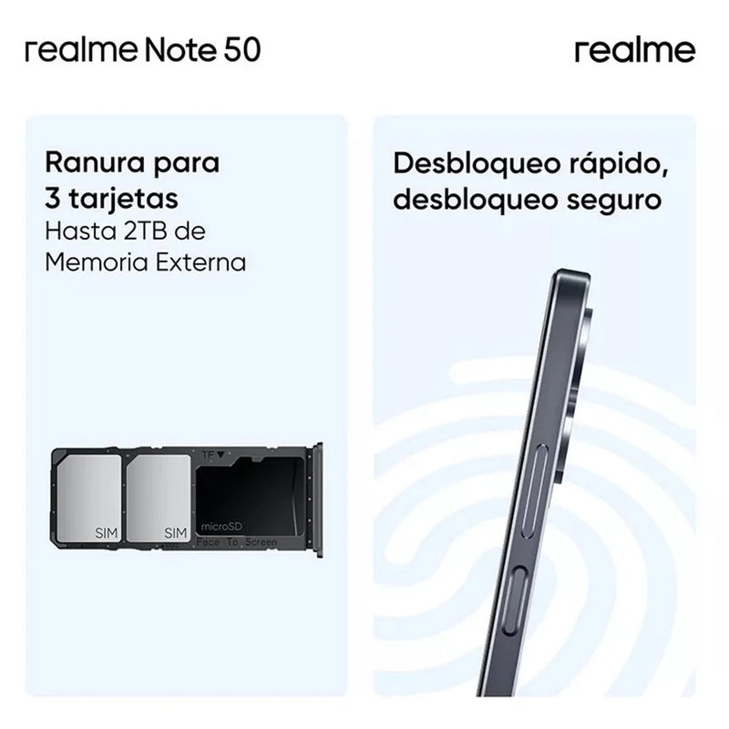 Smartphone Realme Note 50 64GB, Tela 6,74” 90Hz, 3GB RAM, Câmera 13MP com IA, Bateria 5000mAh, Design Ultra Fino