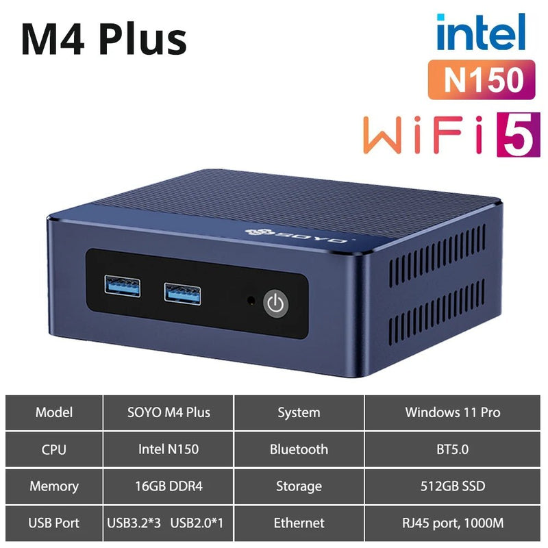 SOYO M4 Plus Mini PC, Intel Twin Lake N150 CPU Windows 11 Pro, 16GB DDR4 RAM 512GB M.2 SSD, Desktop Computer USB3.2/WiFi 5/BT5.0 - Macro Smart Shopping