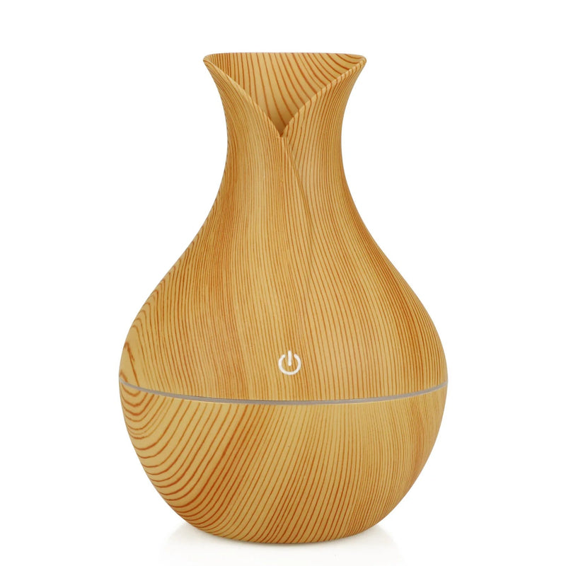 Umidificador de Ar Elétrico USB 130ml – Difusor de Aroma com LED, Madeira Estilo Natural, Aromaterapia com Óleos Essenciais - Macro Smart Shopping